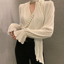 画像をギャラリービューアに読み込む, ギャザープリーツデザインフラウンススリーブブラウスシャツトップス