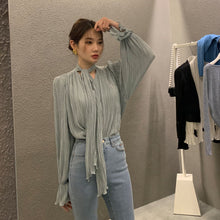 画像をギャラリービューアに読み込む, ギャザープリーツデザインフラウンススリーブブラウスシャツトップス