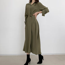画像をギャラリービューアに読み込む, 韓国風デザイン感シンプル無地折り襟長袖ロングワンピース