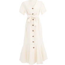 画像をギャラリービューアに読み込む, 無地フリル裾ボタン付きロングワンピース