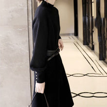 画像をギャラリービューアに読み込む, エレガントコーデ後ろボタン付きデザインニットワンピースデート通勤ワンピース(ベルト付き)