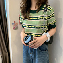 画像をギャラリービューアに読み込む, 合わせやすいグリーンストライプデザイン感レデイースファッションニットセータートップス