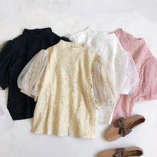画像をギャラリービューアに読み込む, レースパープル無地半袖ブラウストップス4カラー選択