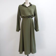 画像をギャラリービューアに読み込む, 韓国風デザイン感シンプル無地折り襟長袖ロングワンピース