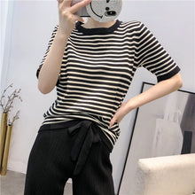 画像をギャラリービューアに読み込む, ストライプ柄半袖トップス&無地ガウチョセットアップ