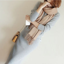 画像をギャラリービューアに読み込む, 3COLORSシンプル無地ラウンドネックニットトップス&スリットロングスカートセットアップ