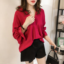 画像をギャラリービューアに読み込む, フラウンススリーブ無地シフォンブラウストップス