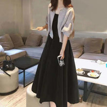 画像をギャラリービューアに読み込む, パフスリーブカーディガン&黒無袖ワンピースセットアップ