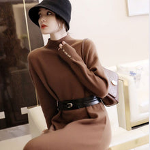 画像をギャラリービューアに読み込む, エレガントコーデ後ろボタン付きデザインニットワンピースデート通勤ワンピース(ベルト付き)