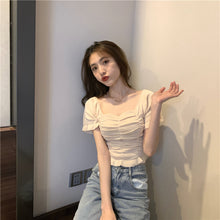 画像をギャラリービューアに読み込む, 多カラー選択ドレープ半袖ニットTシャツ