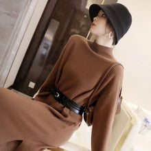 画像をギャラリービューアに読み込む, エレガントコーデ後ろボタン付きデザインニットワンピースデート通勤ワンピース(ベルト付き)