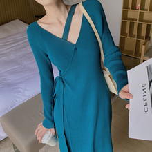 画像をギャラリービューアに読み込む, INSファッションエレガント女性Vネック気質デザインスタイル長袖ロングニットワンピース
