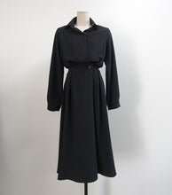 画像をギャラリービューアに読み込む, 韓国風デザイン感シンプル無地折り襟長袖ロングワンピース