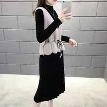 画像をギャラリービューアに読み込む, 大人可愛い無地気質Vネックベスト&無地合わせやすい通勤ニットワンピースセットアップ