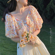 画像をギャラリービューアに読み込む, 花柄シースルーパフスリーブブラウスデートコーデトップス