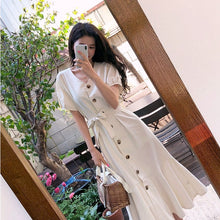 画像をギャラリービューアに読み込む, 無地フリル裾ボタン付きロングワンピース