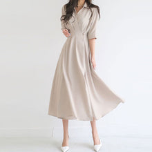 画像をギャラリービューアに読み込む, 人気沸騰 エレガントVネック切り替えレギュラーウエストAライン無地デートワンピース