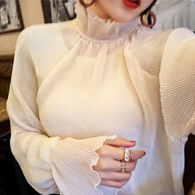 画像をギャラリービューアに読み込む, フリル裾切り替え長袖ランタンスリーブカジュアルコーデしやすいボトミングシフォンシャツ・ブラウス