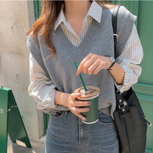 画像をギャラリービューアに読み込む, ストライプ柄ブラウス&ニットベストセットアップ