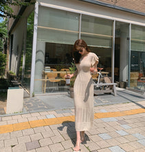 画像をギャラリービューアに読み込む, 優しい雰囲気フレンチ袖ハイウエストロングニットデートワンピース&無地スリップワンピースセットアップ