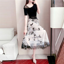 画像をギャラリービューアに読み込む, メッシュ切り替え半袖トップス&レース切り替え蝶チュールスカートセットアップ