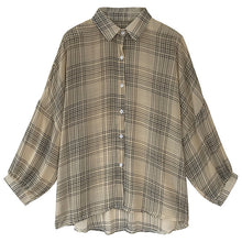 画像をギャラリービューアに読み込む, 人気 長袖シンプル折襟ボタンチェック柄ブラウス