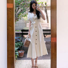 画像をギャラリービューアに読み込む, 無地フリル裾ボタン付きロングワンピース