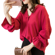 画像をギャラリービューアに読み込む, フラウンススリーブ無地シフォンブラウストップス