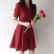 画像をギャラリービューアに読み込む, 折ネック無地半袖デートワンピース甘美エレガント