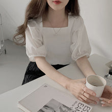 画像をギャラリービューアに読み込む, スクエアカラー3カラー選択半袖シンプルブラウストップス