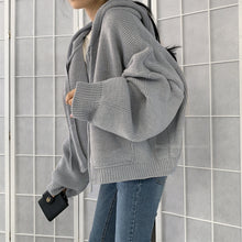 画像をギャラリービューアに読み込む, フード付きニットパーカーけだるい風アウター