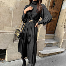 画像をギャラリービューアに読み込む, 人気沸騰ファッションタートルネックフリル裾切り替えパフスリーブ長袖デートワンピース