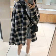 画像をギャラリービューアに読み込む, チェック柄長袖気質ゆったり着痩せ効果デザインスタイルカジュアルシャツ・ブラウス