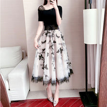 画像をギャラリービューアに読み込む, メッシュ切り替え半袖トップス&レース切り替え蝶チュールスカートセットアップ