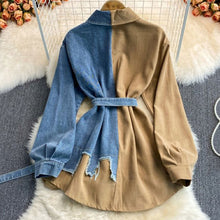 画像をギャラリービューアに読み込む, 配色切替デニムダメージデザインシャツトップス