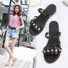 画像をギャラリービューアに読み込む, ビーズ付き花柄ローヒールサンダル履き心地よいシューズ