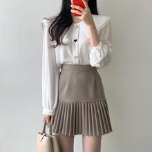画像をギャラリービューアに読み込む, 無地フリルブラウス・シャツ&プリーツミニスカートセットアップ