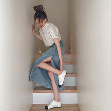 画像をギャラリービューアに読み込む, デニムスリットスカート美脚長脚デニムスカートロングスカート