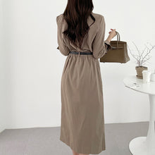 画像をギャラリービューアに読み込む, 通勤OLコーデ折ネックスリットワンピース(ベルト付き)