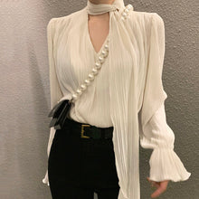 画像をギャラリービューアに読み込む, ギャザープリーツデザインフラウンススリーブブラウスシャツトップス