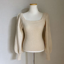 画像をギャラリービューアに読み込む, 韓国風スウィート無地4カラーランタンスリーブスクエアネックニットトップス