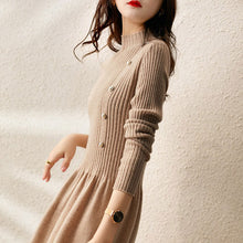 画像をギャラリービューアに読み込む, 気質アップストライプボタン付きニットワンピースデートワンピース