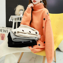 画像をギャラリービューアに読み込む, 4カラーボタンデザインハイネックけだるい風ニットセータートップス