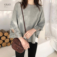 画像をギャラリービューアに読み込む, レース袖切替後ろフレア裾Tシャツトップス