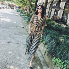 画像をギャラリービューアに読み込む, エスニック花柄シースルー不規則ワンピース旅行コーデ