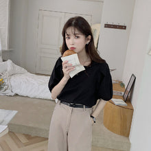 画像をギャラリービューアに読み込む, スクエアカラー3カラー選択半袖シンプルブラウストップス