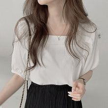 画像をギャラリービューアに読み込む, スクエアカラー3カラー選択半袖シンプルブラウストップス