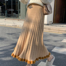 画像をギャラリービューアに読み込む, 3カラー選択韓国風ゆったり合わせやすいニットロングAラインドレープスカート