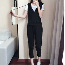 画像をギャラリービューアに読み込む, 白Tシャツ&フード付きベスト&カジュアルパンツ3点セットアップ