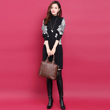 画像をギャラリービューアに読み込む, エレガント女性ファッション高見えファッション花柄ゆったり着痩せ効果ニットワンピース